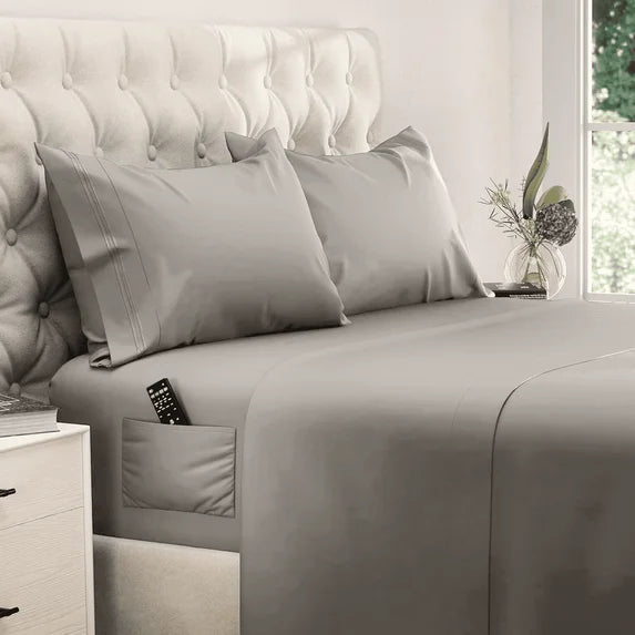 Twin Size Sheet Set, Soft Microfiber 3 Piece Hotel Luxury Bed Sheets with Deep Pockets, Embroidered Pillow Case, Side Storage Pocket Fitted Sheet, Flat Sheet (Gray)（副本）