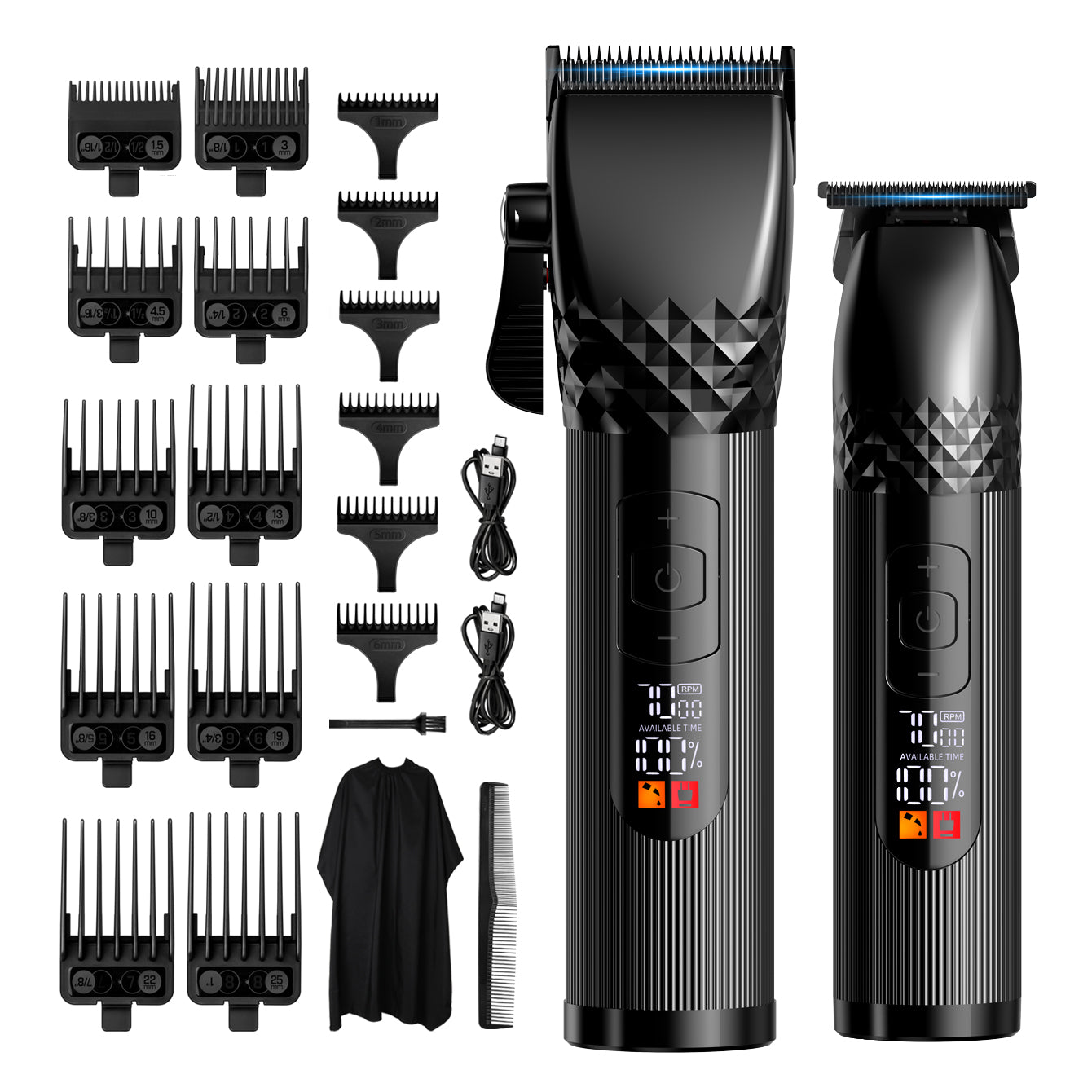 Hair Clippers for Men + T-Blade Trimmer Kit, Rechargeable Barber Trimmer with LCD Display & Guide Combs for Hair Cutting, Cordless Hair Clipper, Professional Clippers Set for Home Use