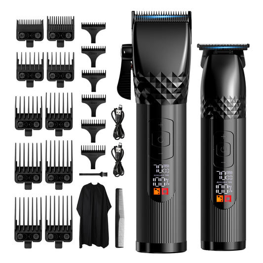 Hair Clippers for Men + T-Blade Trimmer Kit, Rechargeable Barber Trimmer with LCD Display & Guide Combs for Hair Cutting, Cordless Hair Clipper, Professional Clippers Set for Home Use