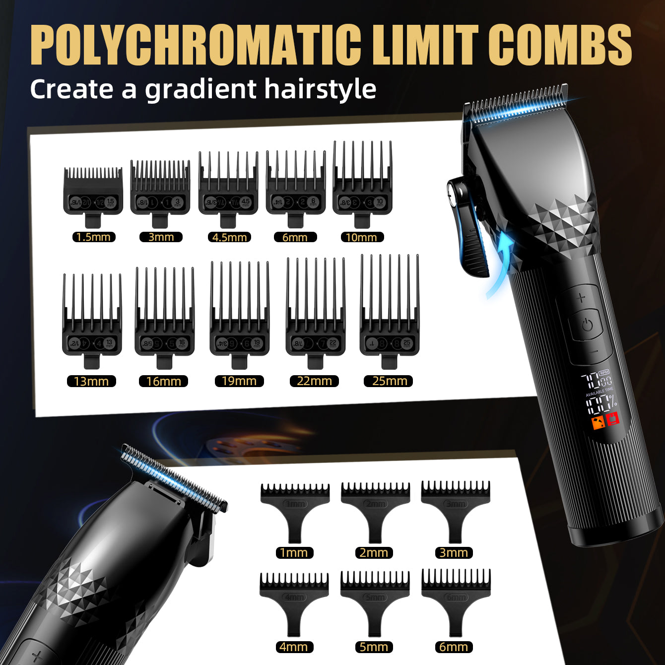 Hair Clippers for Men + T-Blade Trimmer Kit, Rechargeable Barber Trimmer with LCD Display & Guide Combs for Hair Cutting, Cordless Hair Clipper, Professional Clippers Set for Home Use