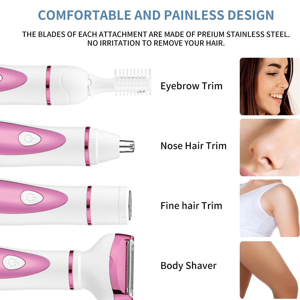 Electric Razor for Womens Men,Cordless Ladies Electric Shaver,4 in 1 Painless Wet & Dry Waterproof Body Razor and Facial Hair Remover,Rechargeable Hair Removal Kit for Bikini Underarm Hairs (White)