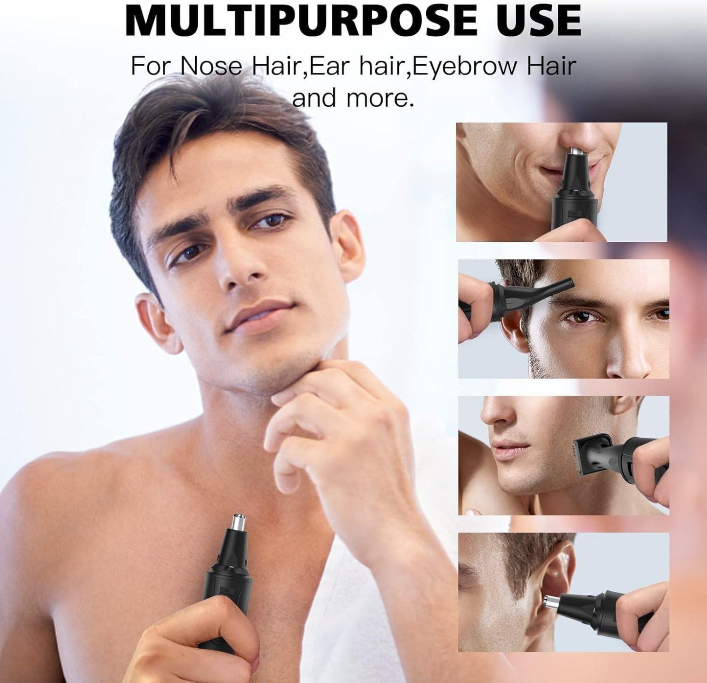 Rechargeable Nose and Ear Hair Trimmer for Men, Professional Painless USB Rechargeable Eyebrow & Facial Hair Trimmer with Powerful Motor and Dual-Edge Blades, IPX7 Waterproof