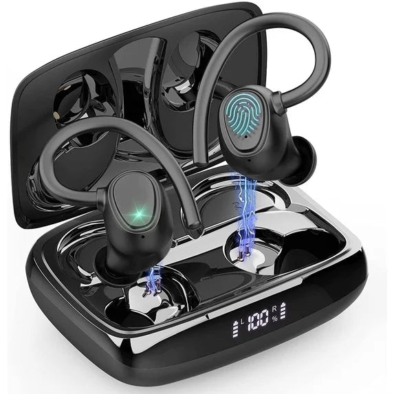 Hoey Wireless Earbuds with Ear Hooks,48H Playtime,Bluetooth 5.3 Running Headphones,IPX7 Waterproof Sweatproof Workout Earbuds,Secure Fit