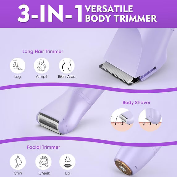 Obacre Bikini Trimmer for Women, 3 in 1 Electric Razors for Women, IPX7 Waterproof Wet Dry Body Shaver Pubic Hair Trimmer Facial Hair Remover with Ceramic Blade USB Recharge Dock Gift for Women