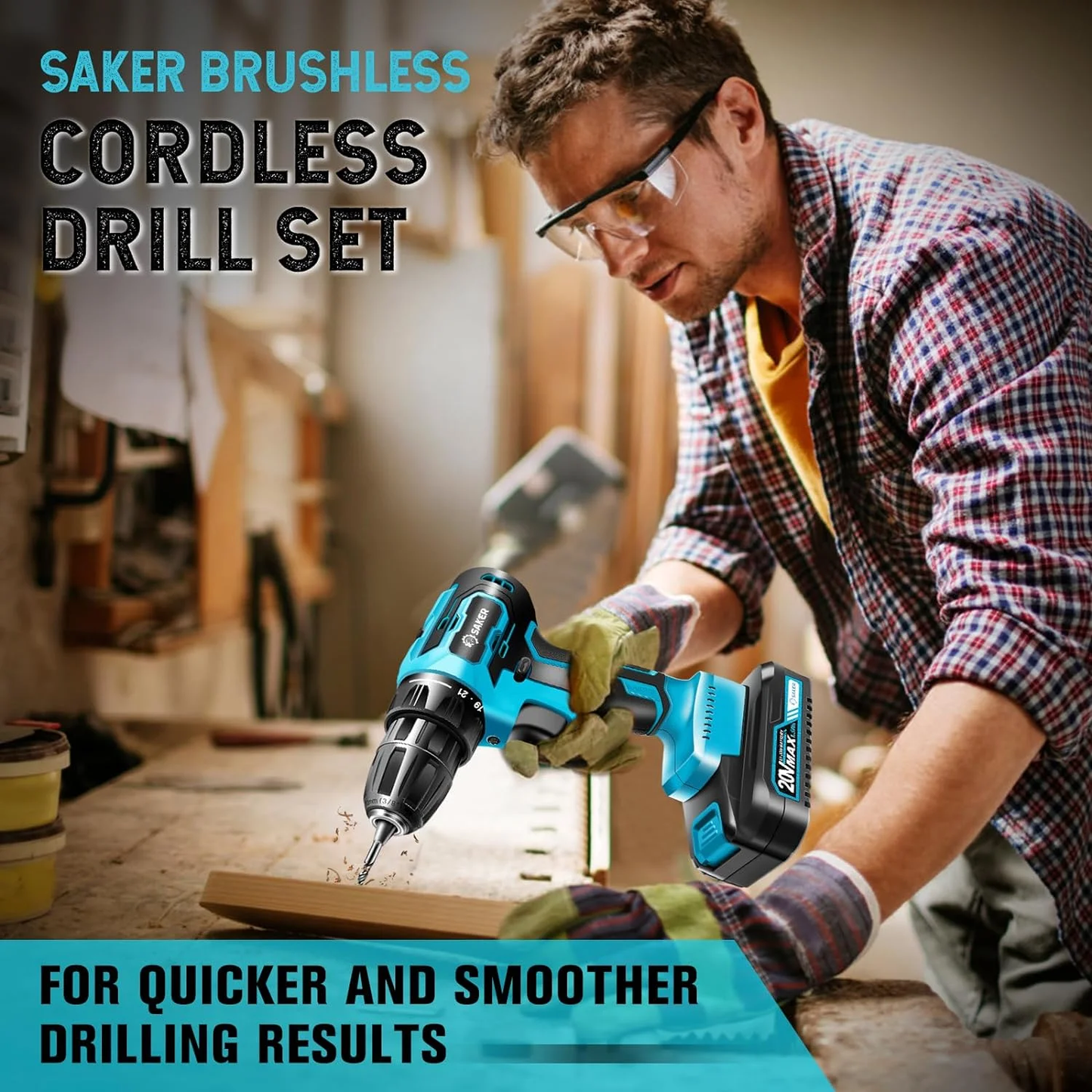 Hoey 21V Cordless Drill Set, Electric Power Drill 34Pcs with 3/8 Inch Keyless Chuck, 25+3 Clutch Drill with Work Light, Max torque 45Nm, 2-Variable Speed & Battery and Fast Charger