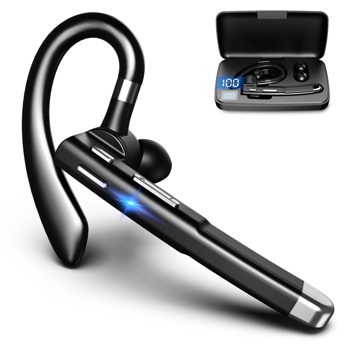 Bluetooth Headset, V5.3 Wireless Earpiece Bass Stereo, Built-in Microphone, 48H Talk Time, 5 Days Standby Time, Wireless Headset with Mic for Work Business Office Trucker