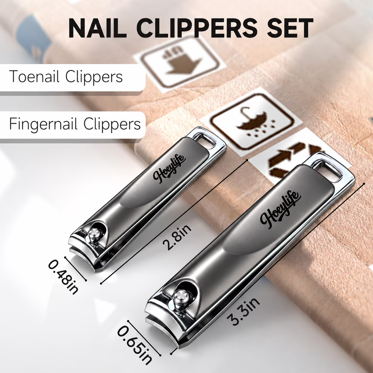 Nail Clipper, Stainless Steel Fingernails & Toenails Clippers & Nail File Sharp with Case, Set of 2