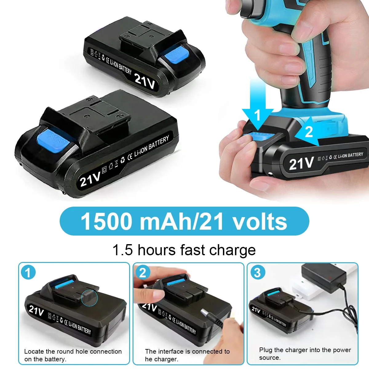 Hoey 21V Cordless Drill Set, Electric Power Drill 34Pcs with 3/8 Inch Keyless Chuck, 25+3 Clutch Drill with Work Light, Max torque 45Nm, 2-Variable Speed & Battery and Fast Charger