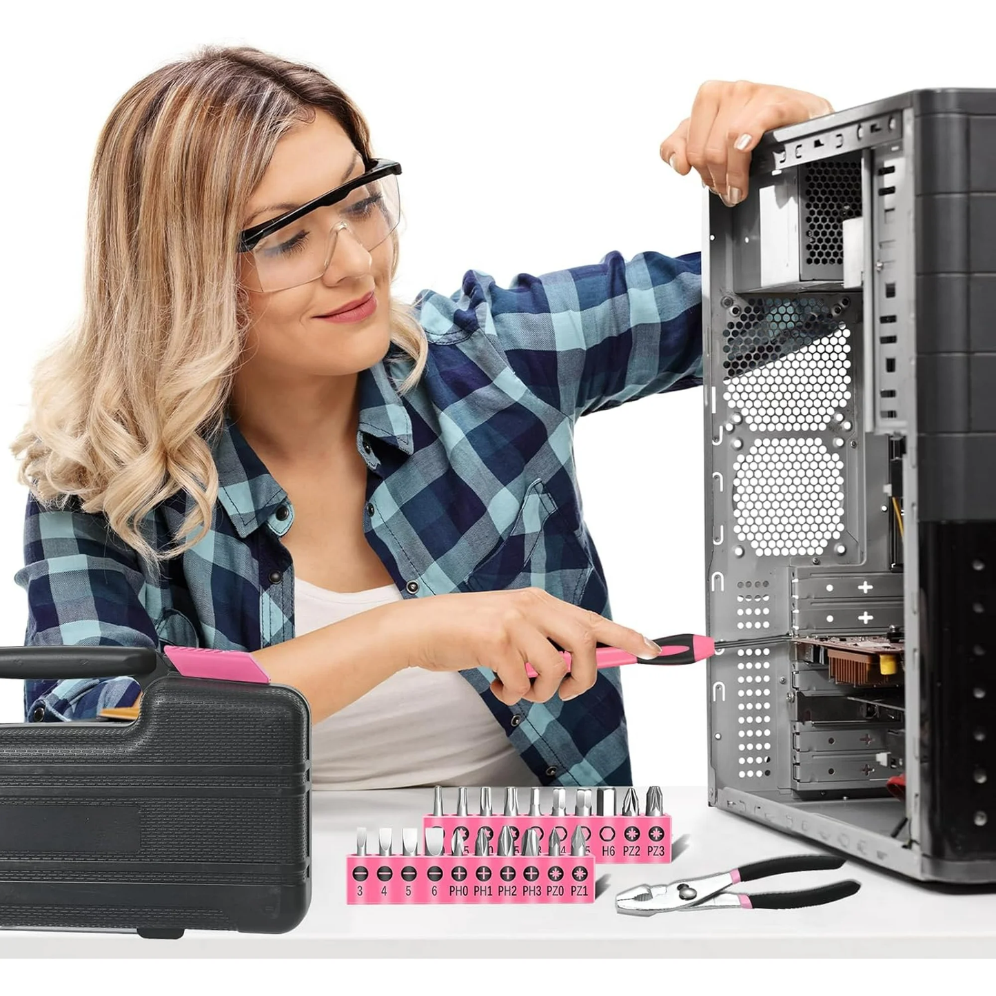 Hoey 39 Piece All Purpose Household Tool Kit Small Basic Home Tool Set with Toolbox Great for Home, Garage, Office and College Dormitory Use, DIY and Crafts