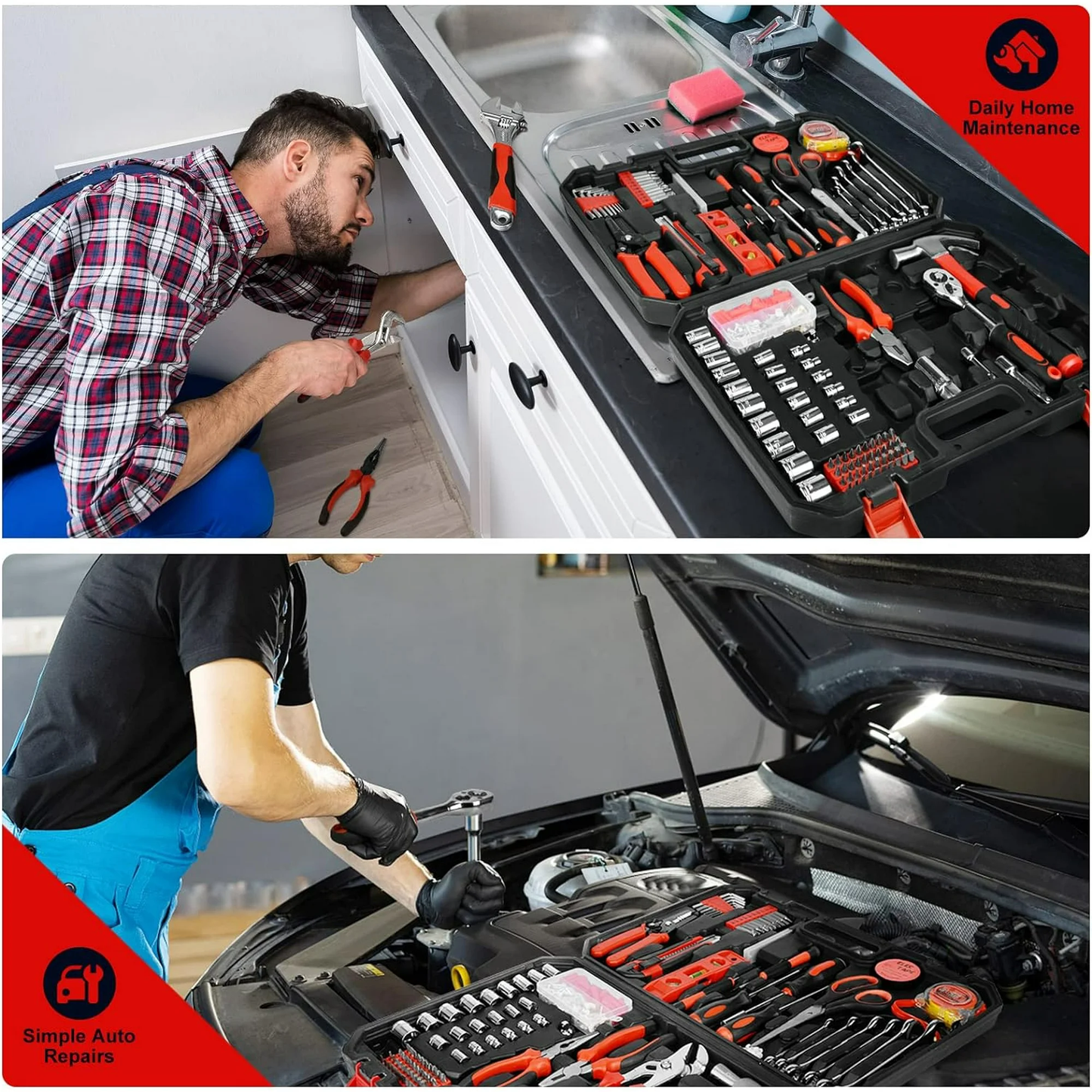 Hoey Home Repair Tool Kit, 146 Pieces Basic Home Repair Tool Set, General Mechanic Tool Set, General Household Tool Kit with Plastic Toolbox, Perfect for Homeowner, Office & College Repairs