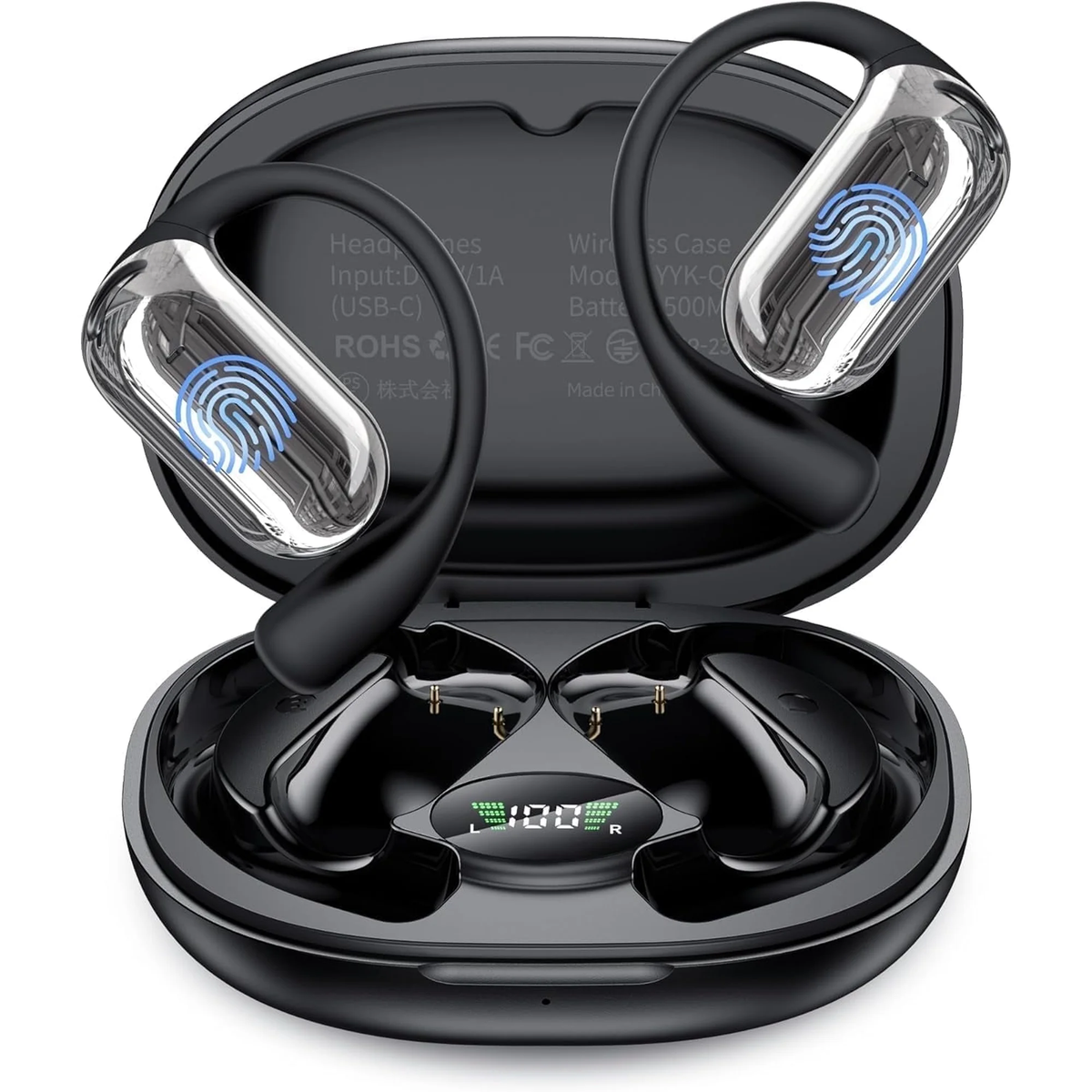 Open Ear Headphones, Bluetooth Headphones 5.4 Sports with Smart Digital Display, 50H Playtime, IP7 Waterproof, Wireless Earbuds Lightweight Design Fit Cycling Running Workout