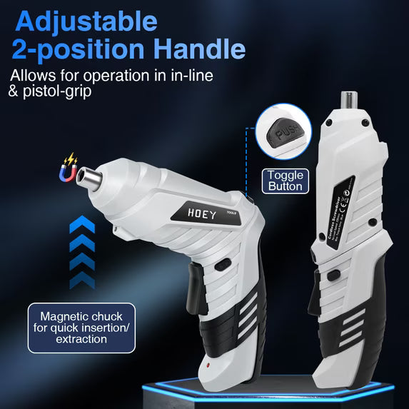 Cordless Screwdriver, 47 in 1 Electric Screwdriver,Dual Position Handle with USB Cable LED Light for Home Office DIY Tools