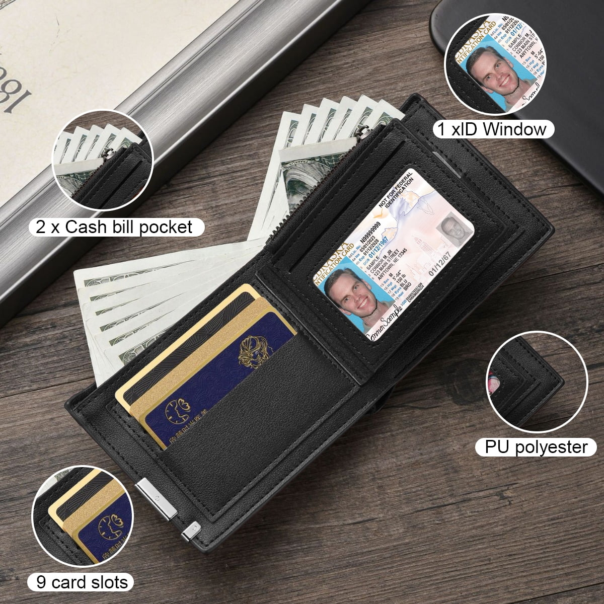 Wallet for Men, RFID Blocking Metal Bifold Men's Wallet, Extra Capacity with Multiple Card Slots, Ultra-thin and Simple