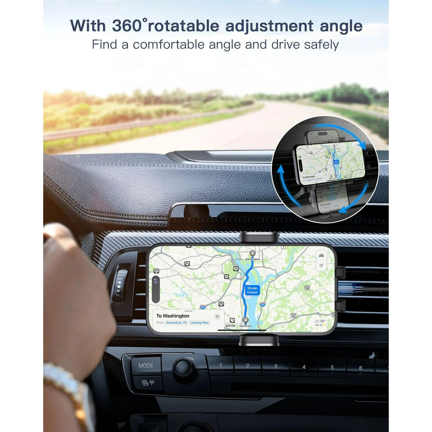 Hoey 3 in 1 Wireless Car Charger, 15W Smart Sensor Auto Clamping Air Vent Dashboard Windshield Car Phone Charging Holder Mount, Compatible for iPhone, Samsung, Google, LG, etc