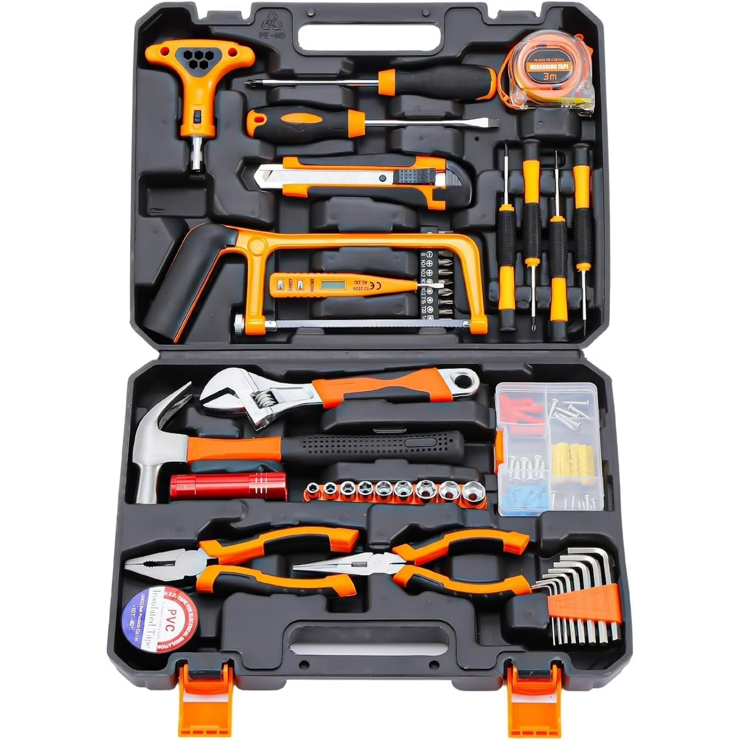 Hoey 105 Piece General Household Tool Set in Tool box Storage Case with Essential Hand Tools for Everyday Home Repairs, DIY and Crafts