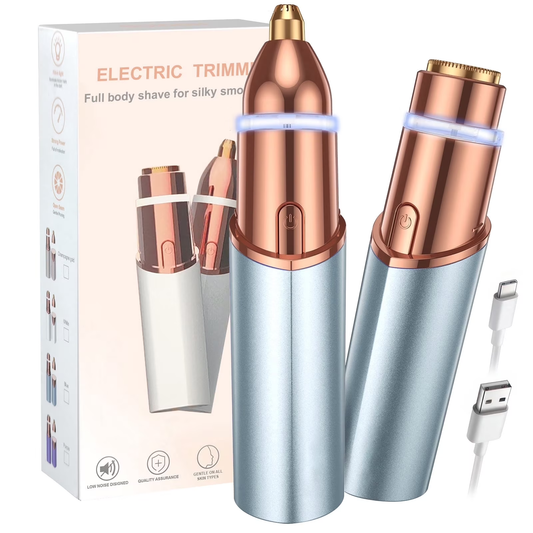 Hoeylife Facial Hair Remover for Women - 2 in 1 Electric Painless Hair Removal Device & Eyebrow Shaver - Painless Face Shaver with Built-in LED Light (Blue)