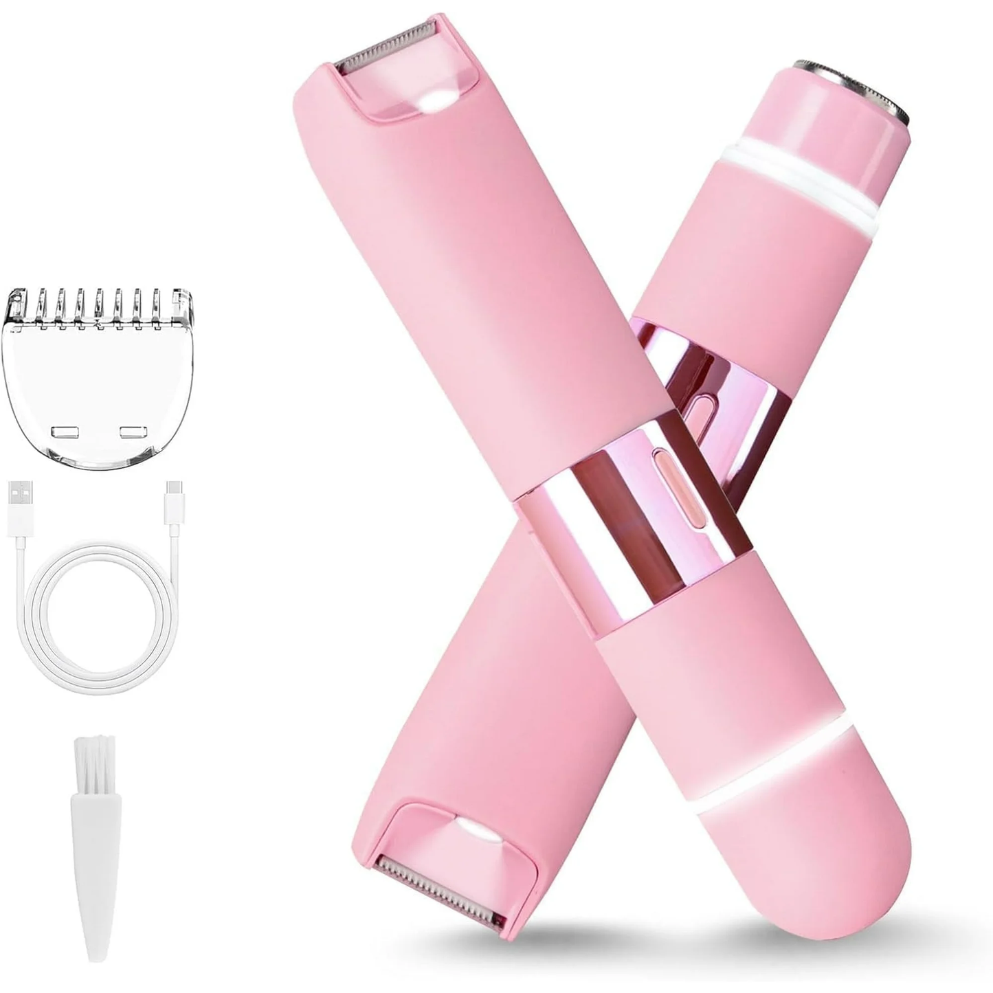 Hoeylife Dual Head Women Electric Razor, 2 in 1 Bikini Trimmer for Women IPX7 Waterproof Wet & Dry Use Body Hair Shaver and Facial Hair Remover for Bikini Leg Arm Body Underarm Face