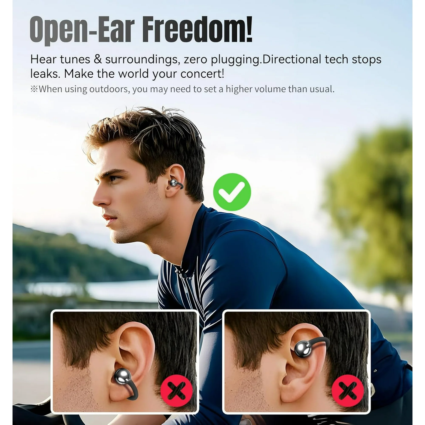 Clip on Earbuds Open Ear Wireless Bluetooth 5.4 Headphones with Mic,50H Play,Noise Cancelling,Waterproof,Sports Ear Buds,Lightweight Open Ear Headphones with C-Shaped Bridge,Workouts (Black)
