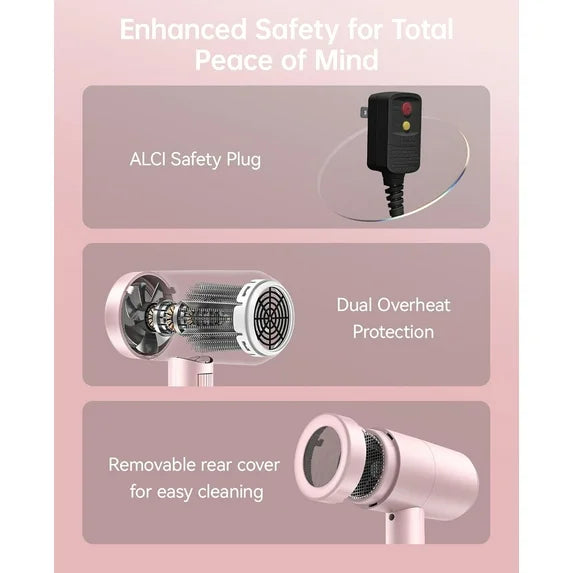 Obacre Professional 1800W Ionic Blow Dryer with Diffuser, Fast Drying Hair Dryer for Women with Frizz Control, Low Noise Design and Multiple Styling Attachments