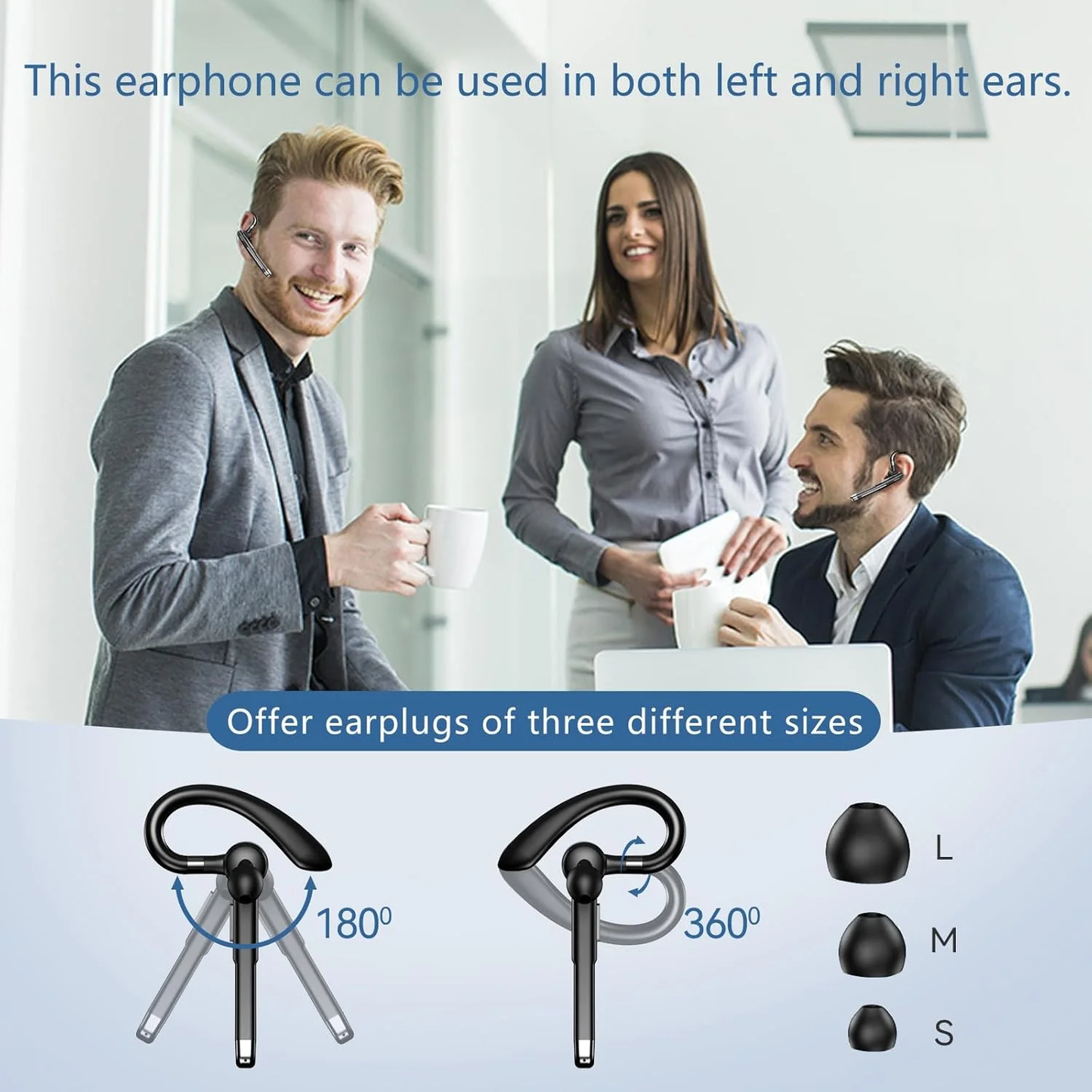 Bluetooth Headset, V5.3 Wireless Earpiece Bass Stereo, Built-in Microphone, 48H Talk Time, 5 Days Standby Time, Wireless Headset with Mic for Work Business Office Trucker
