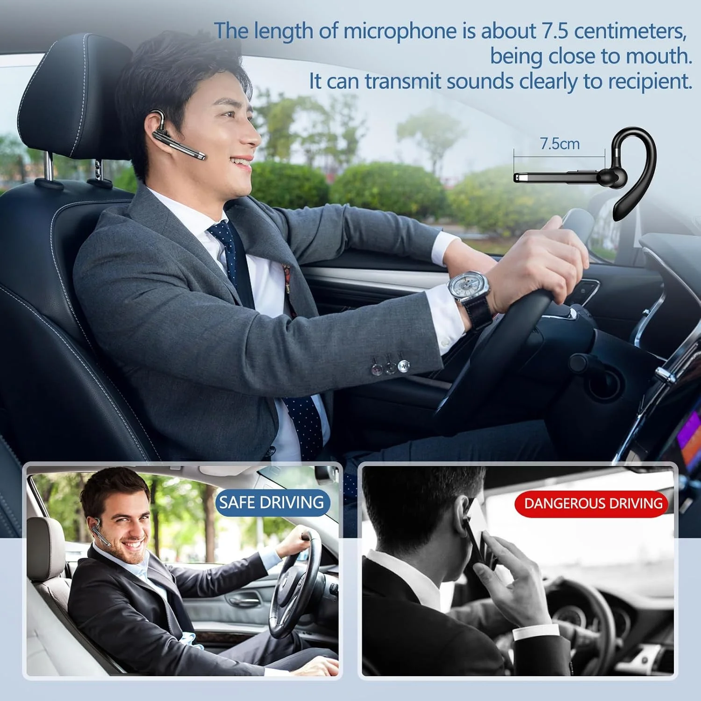 Bluetooth Headset, V5.3 Wireless Earpiece Bass Stereo, Built-in Microphone, 48H Talk Time, 5 Days Standby Time, Wireless Headset with Mic for Work Business Office Trucker