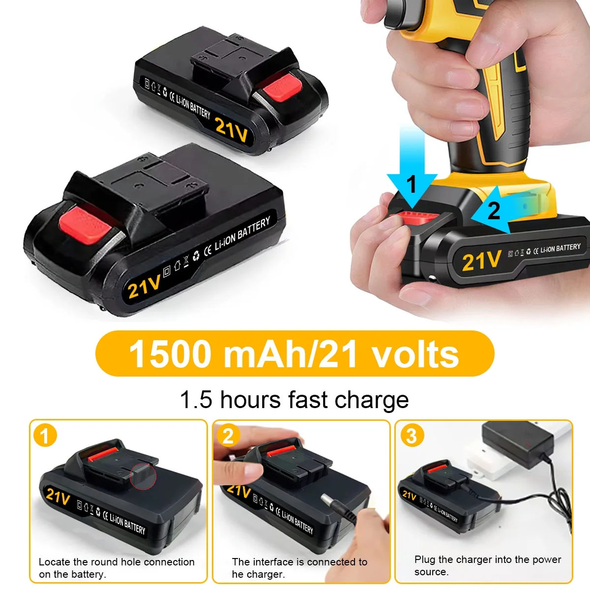 Hoey 21V Cordless Drill Set, Electric Power Drill 34Pcs with 3/8 Inch Keyless Chuck, 25+3 Clutch Compact Driver Drill with Work Light, Max torque 45Nm, 2-Variable Speed & Battery and Fast Charger