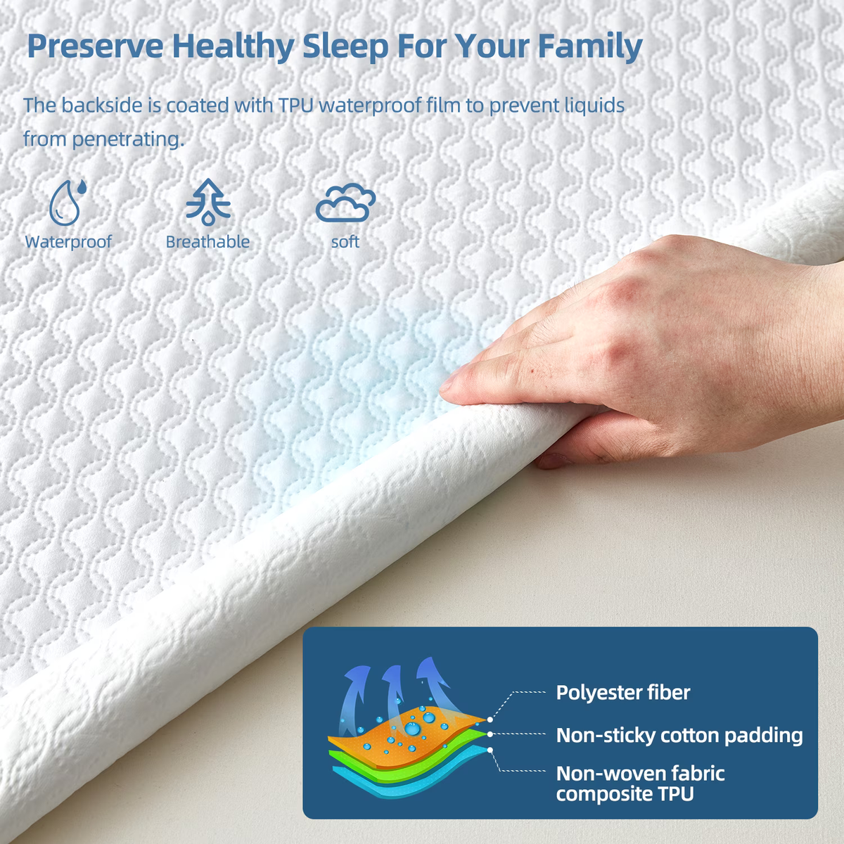 Full Size Waterproof Mattress Protector, Mattress Cover 3D Air Fabric Mattress Pad Cover Smooth Soft Breathable Noiseless, 15'' Deep Pocket