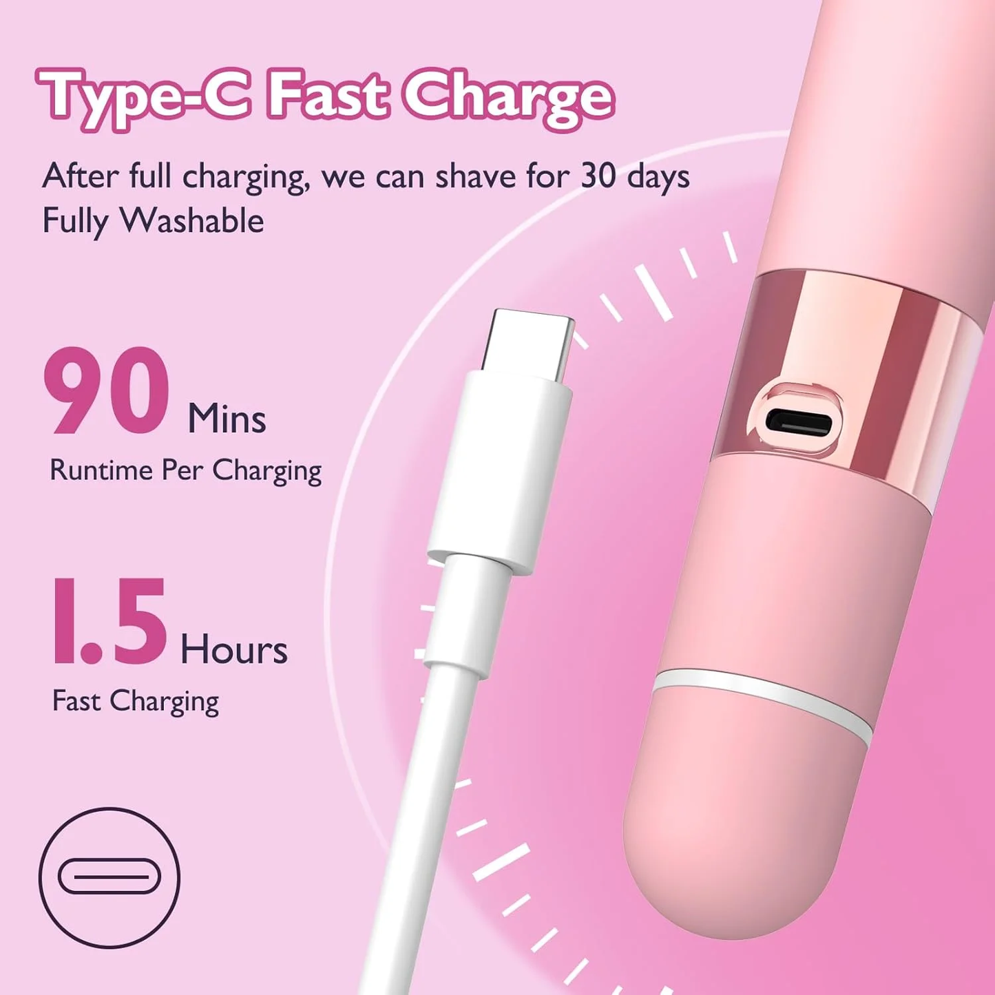 Hoeylife Dual Head Women Electric Razor, 2 in 1 Bikini Trimmer for Women IPX7 Waterproof Wet & Dry Use Body Hair Shaver and Facial Hair Remover for Bikini Leg Arm Body Underarm Face